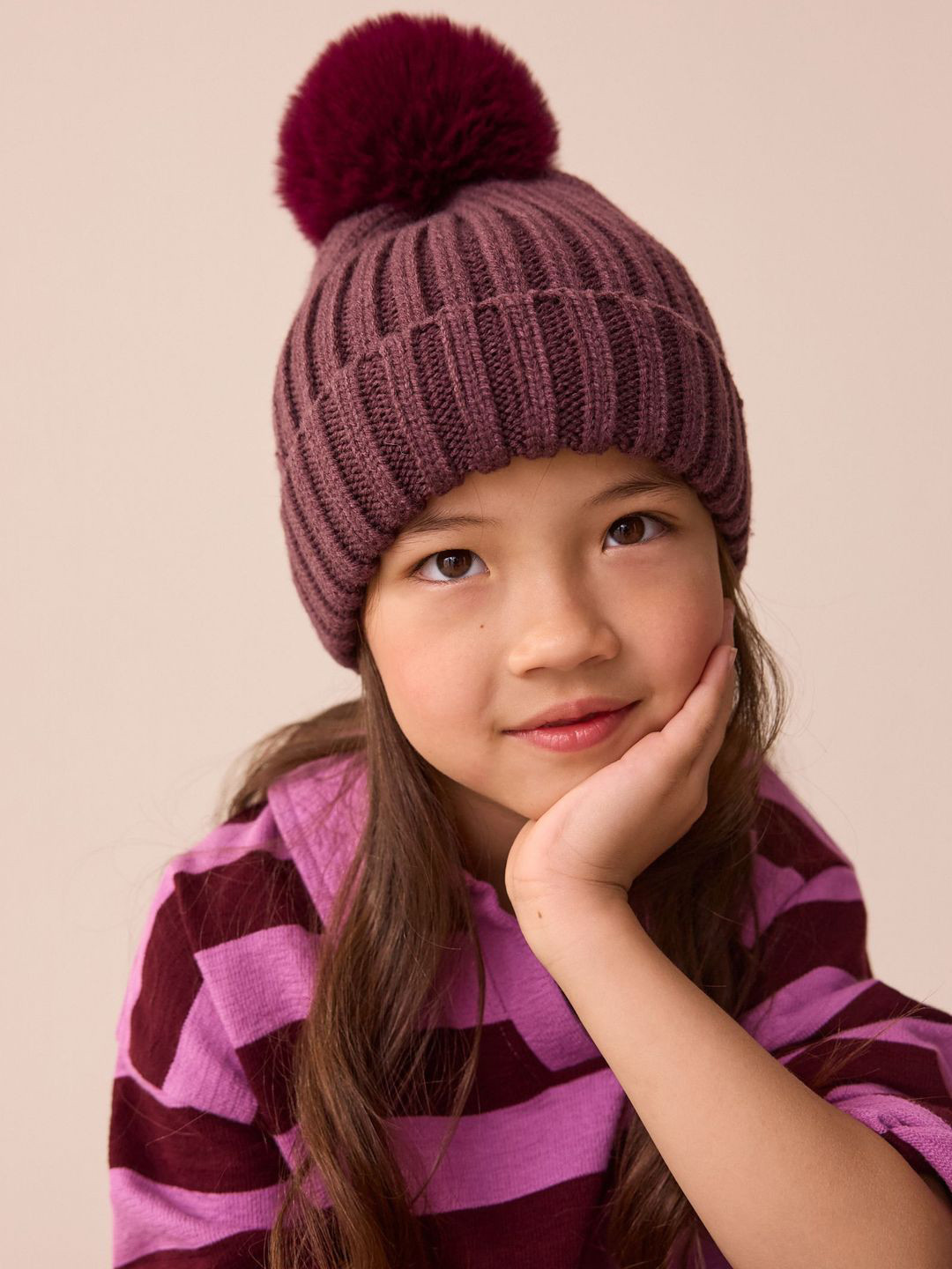 NEXT Girls Ribbed Pom Beanie