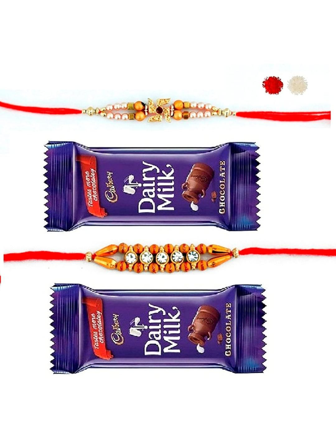 VR Creatives Como Of 2 Diamond Line Rakhi with Chocolate