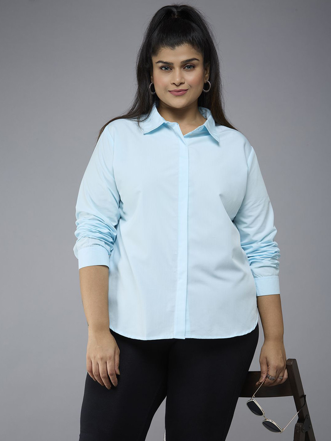 Style Quotient Women Plus Size Spread Collar Smart Long Sleeves Formal Shirt