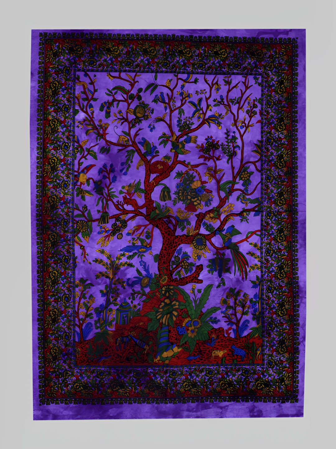 HANDICRAFT PALACE Purple & Brown Tree of Life Printed Pure Cotton Wall Hanging Tapestry
