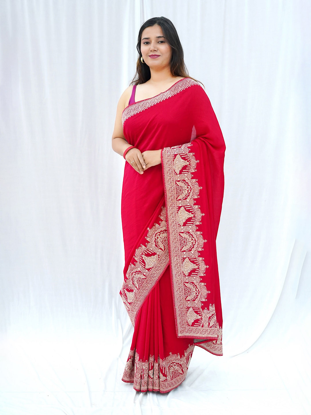 D tales Embellished Satin Saree