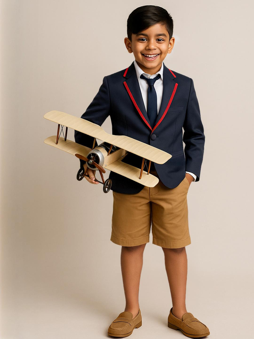 TALES & STORIES Boys Polyester Viscose Navy Blue Blazer