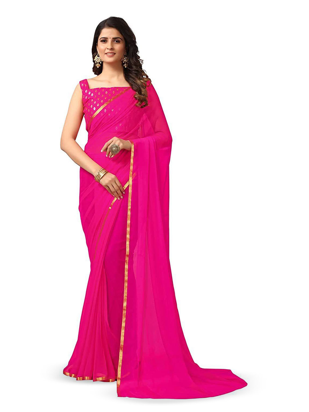 DURGA EMPORIO Zari Border Pure Chiffon Saree