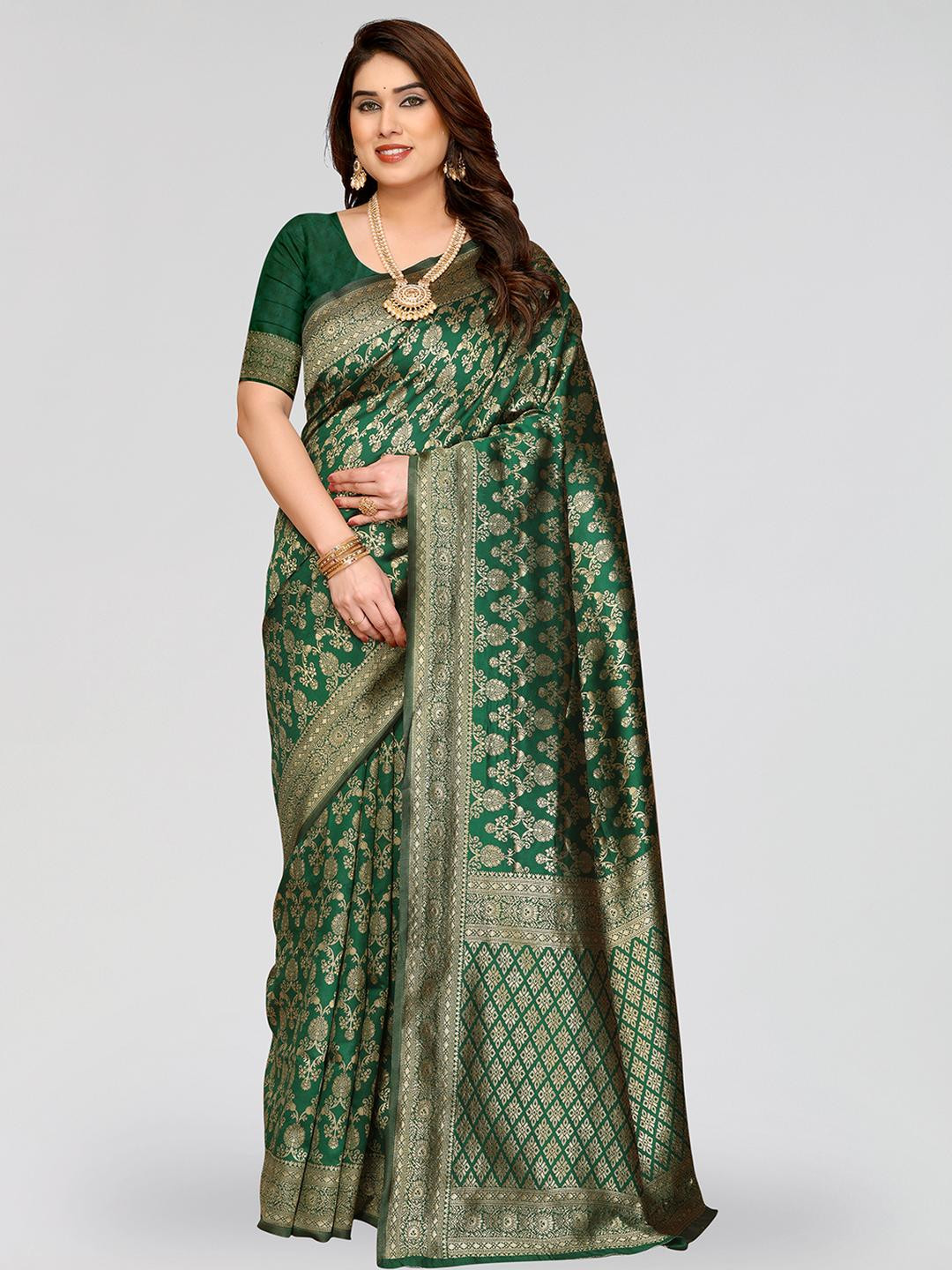 Moda Rapido Green  Silk Blend Sarees