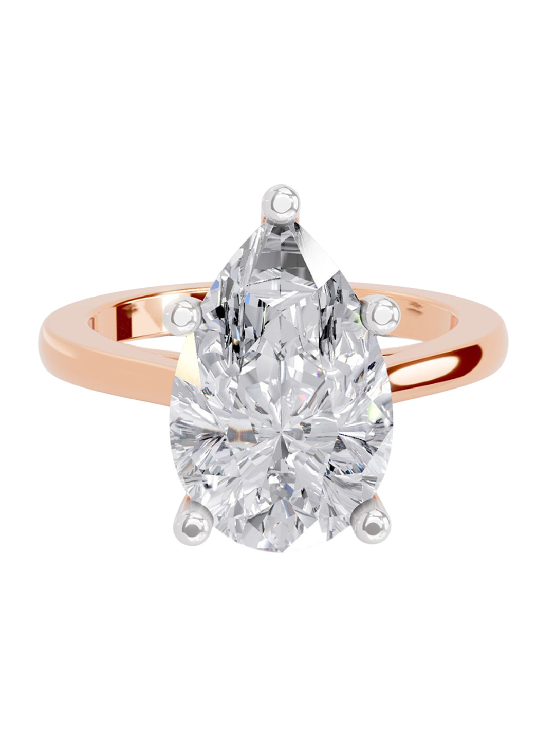 Sparkles 14K Rose Gold Lab Grown Diamond 4 Carat Pear Shape Diamond Ring