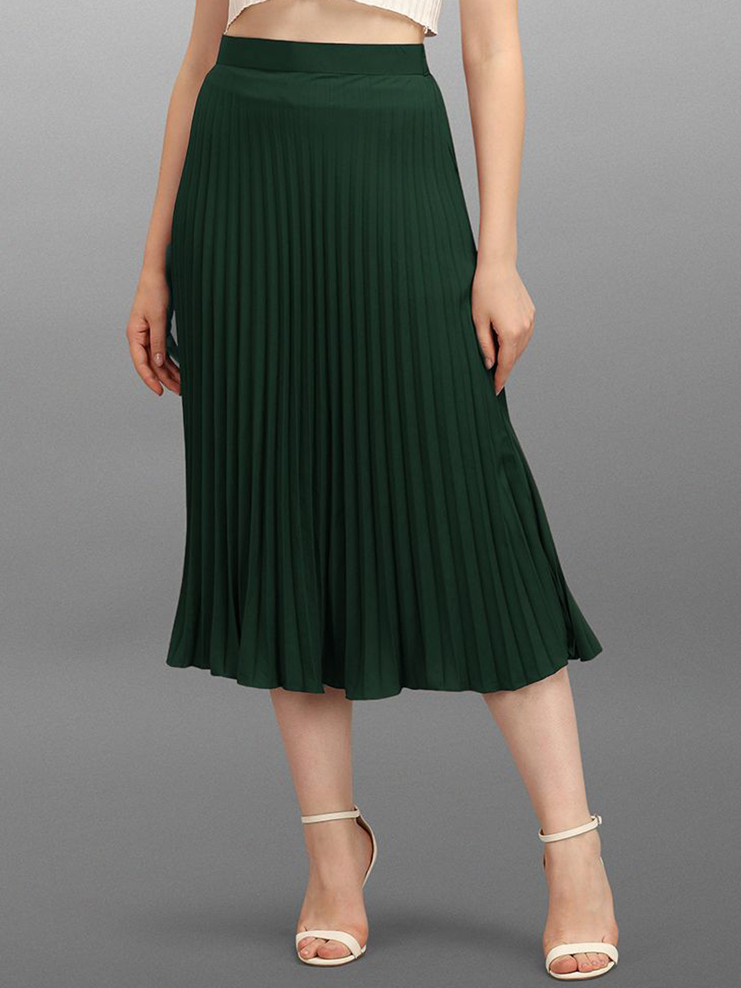 Pinly A-Line Pleated Midi Skirt