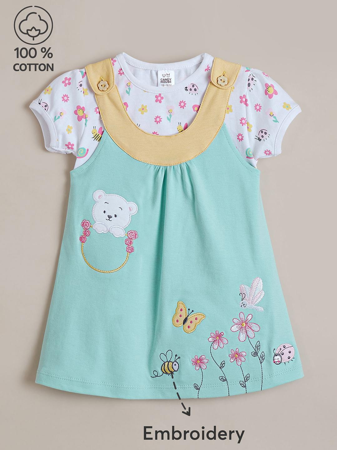 Hopscotch Floral Print & Embroidered Casual Dress & T-shirt