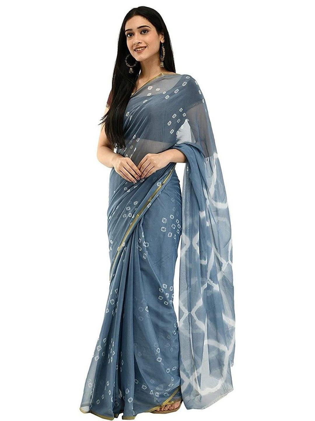 DURGA EMPORIO Printed Zari Pure Chiffon Bandhani Saree With Unstiched Blouse Piece