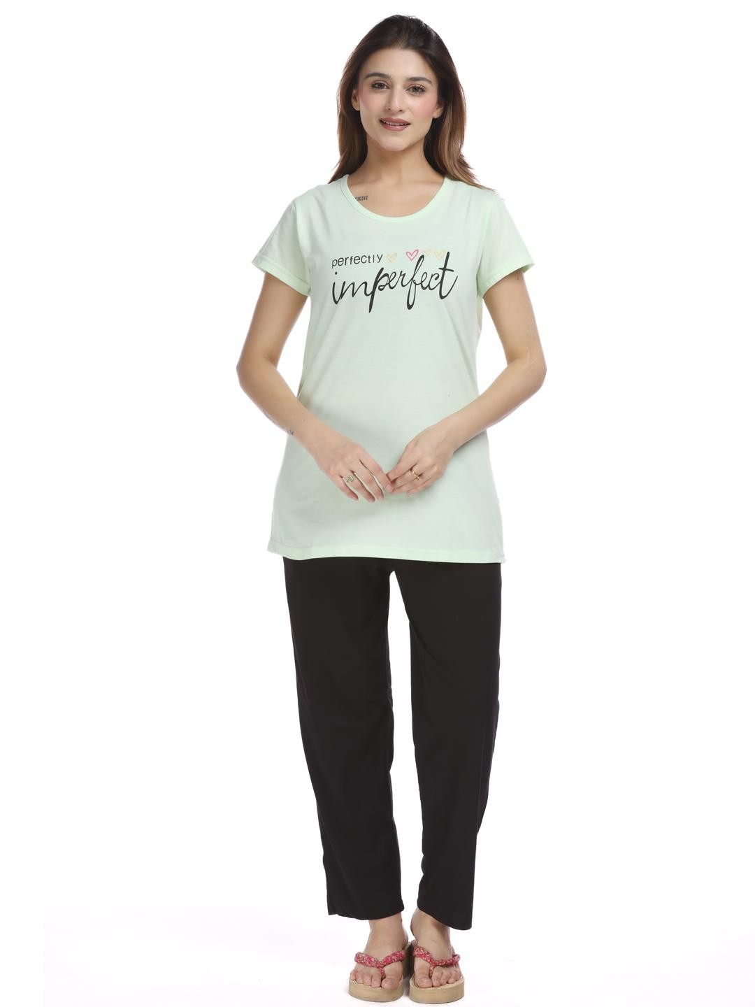 E-MAX Women Cotton Blend Round Neck Night suit