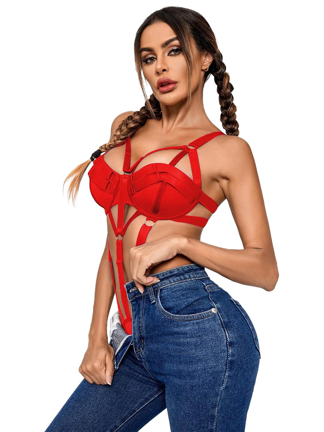 VAGHBHATT Women Red Strappy Cut Baby Doll