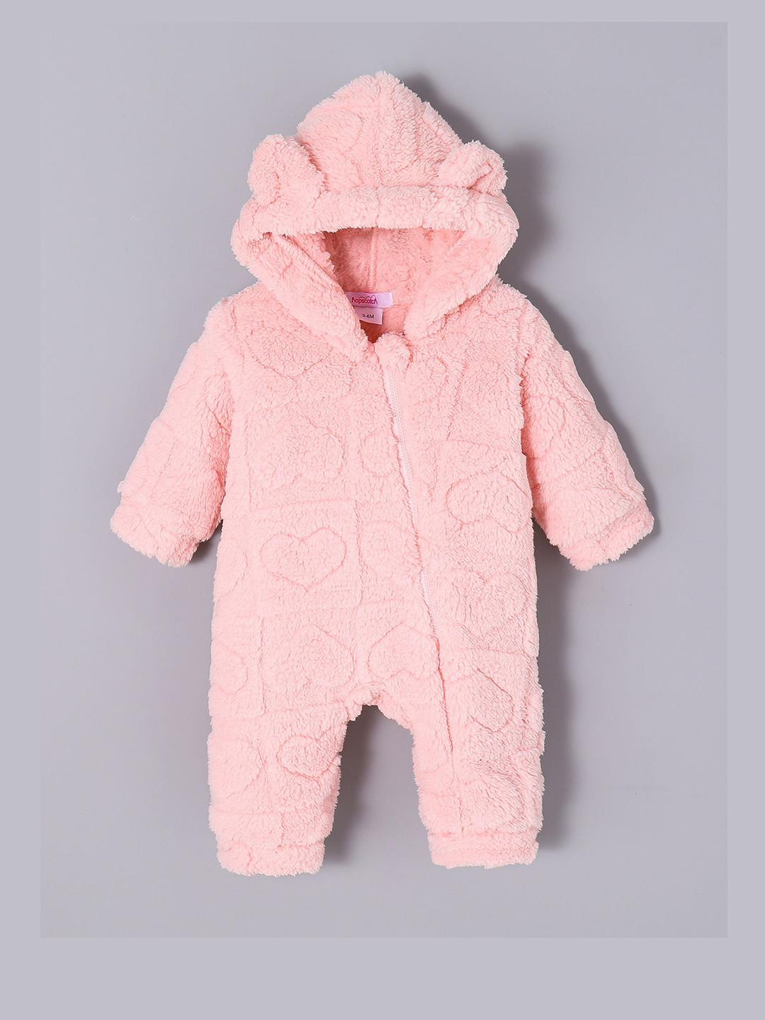 Hopscotch Girls Self Design Long Sleeves Hooded Bodysuit