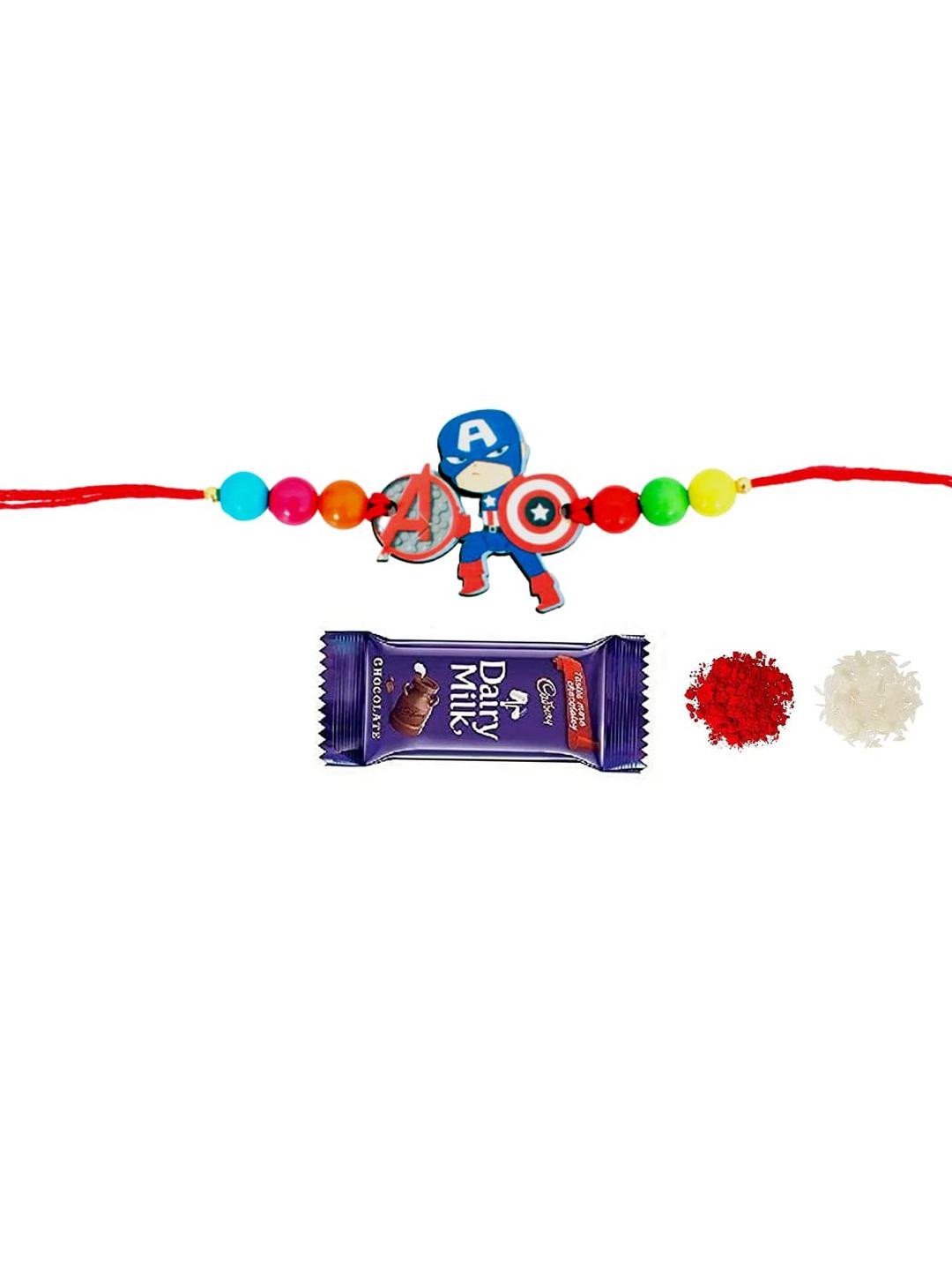 VR Creatives Kids Captain America rakhi with Chocolate And Tika set