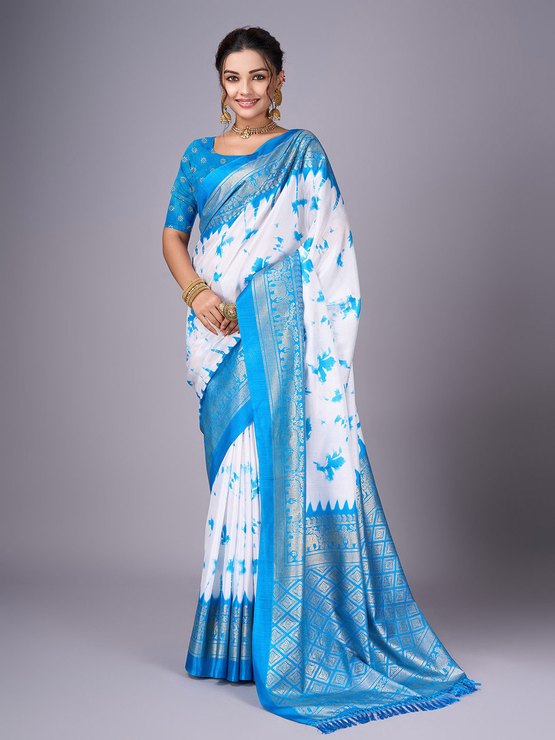 GHAN SALS Floral Zari Chanderi Saree