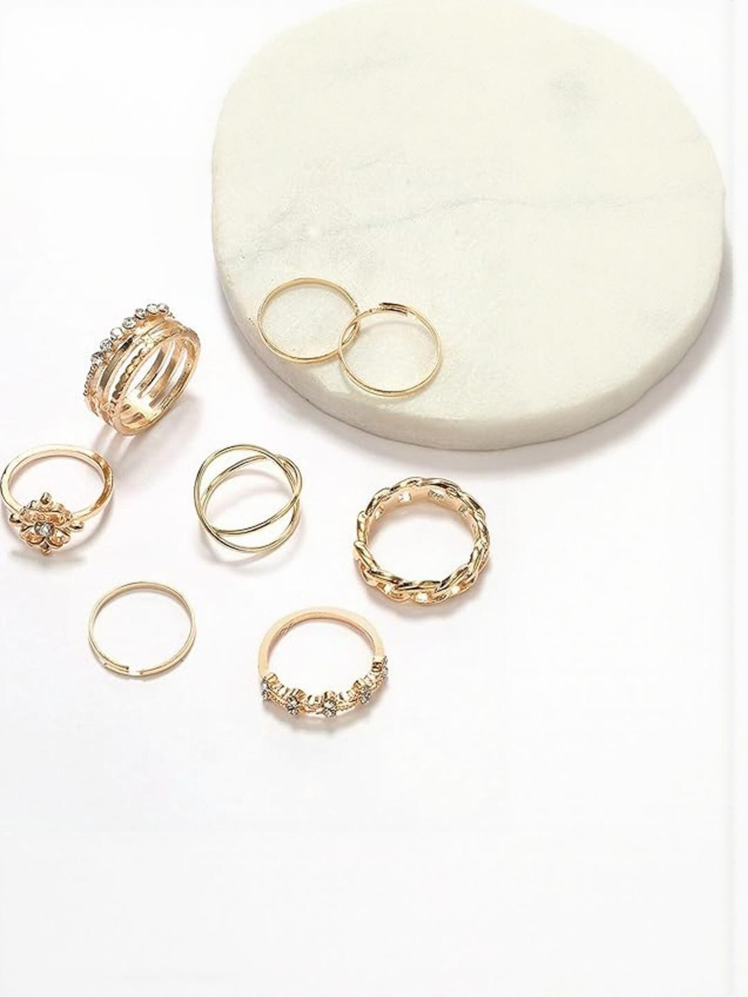 TheVineGirl Women 6 Pcs Gold With Artificial Stones Rings