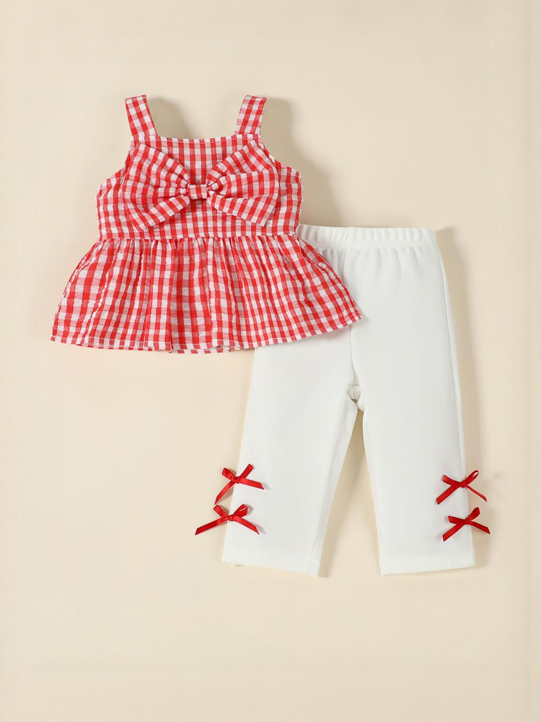 Hopscotch Girls Red Polyester  Clothing Set