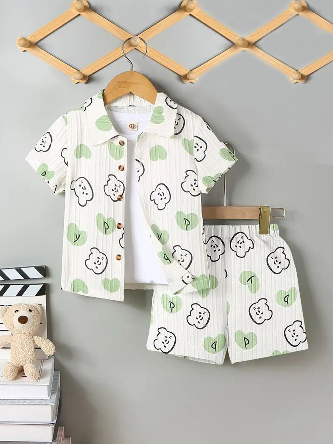 NAAMJAP Infant Bear Printed Pure Cotton Shirt With Shorts