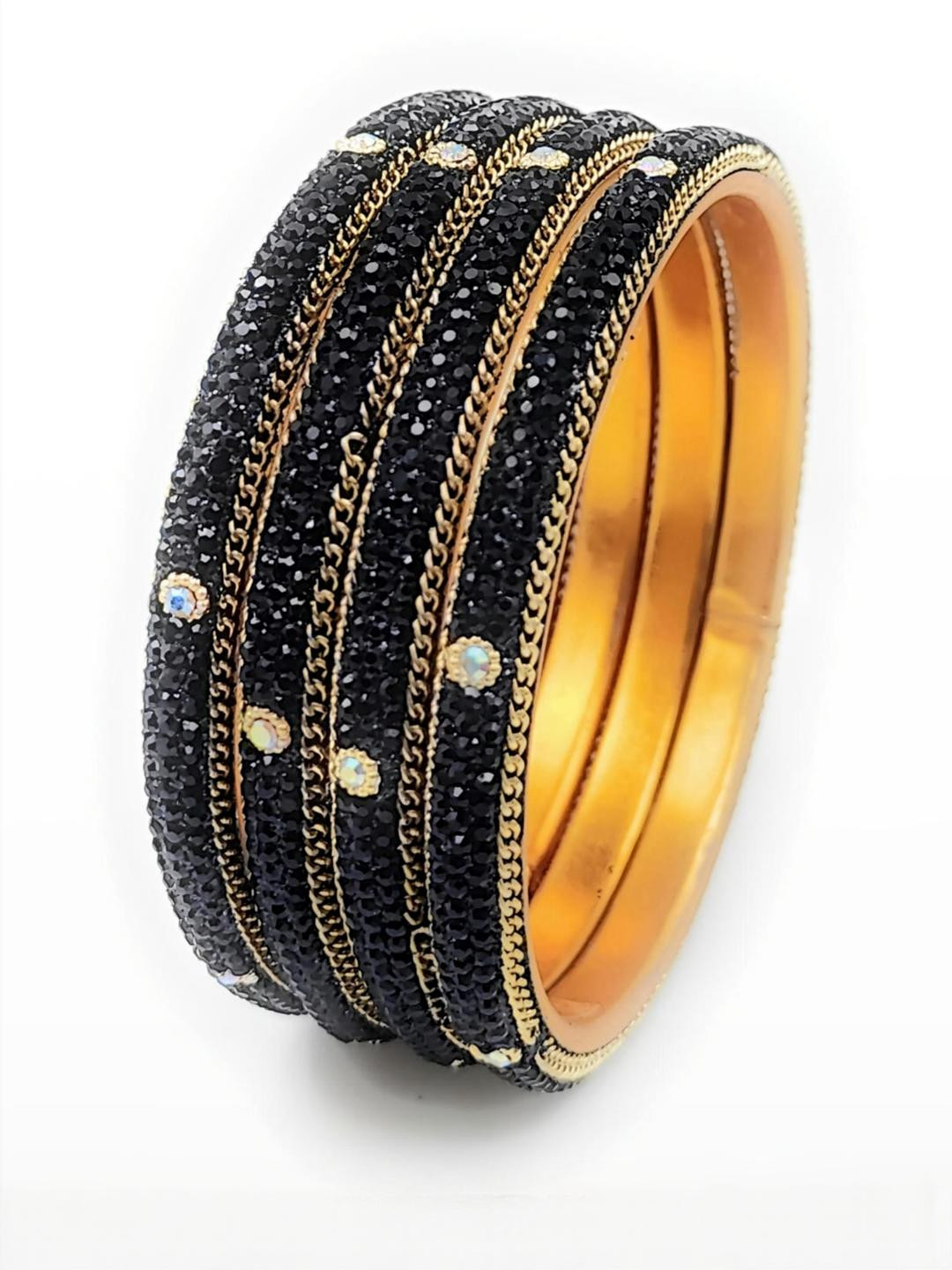 RAF DUKAN Set Of 4 Gold-Plated Artificial Stones Studded Bangles