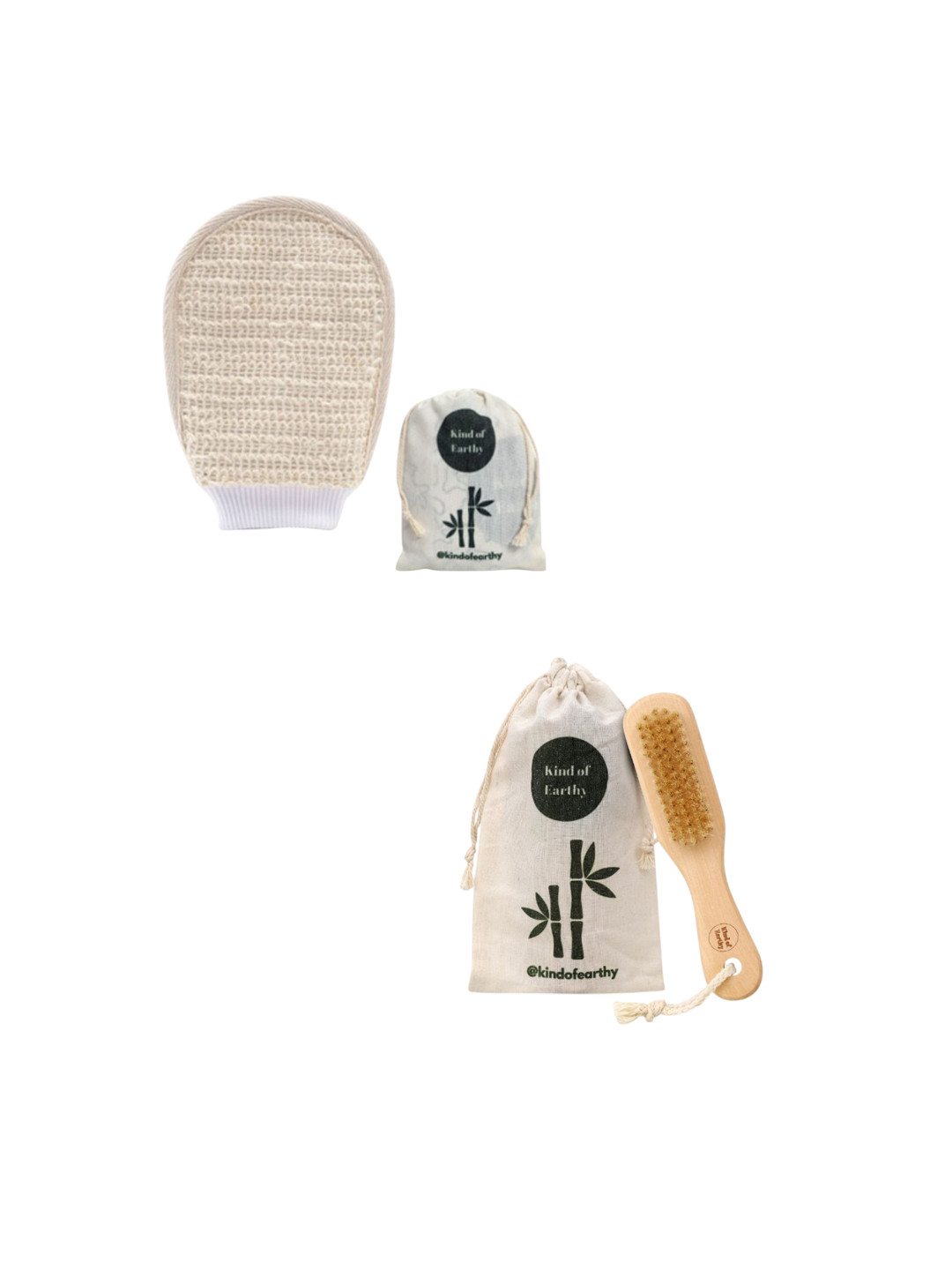 Kind of Earthy Set Of 2 Exfoliating Bath Gloves & Wooden Handle Pumice Stone