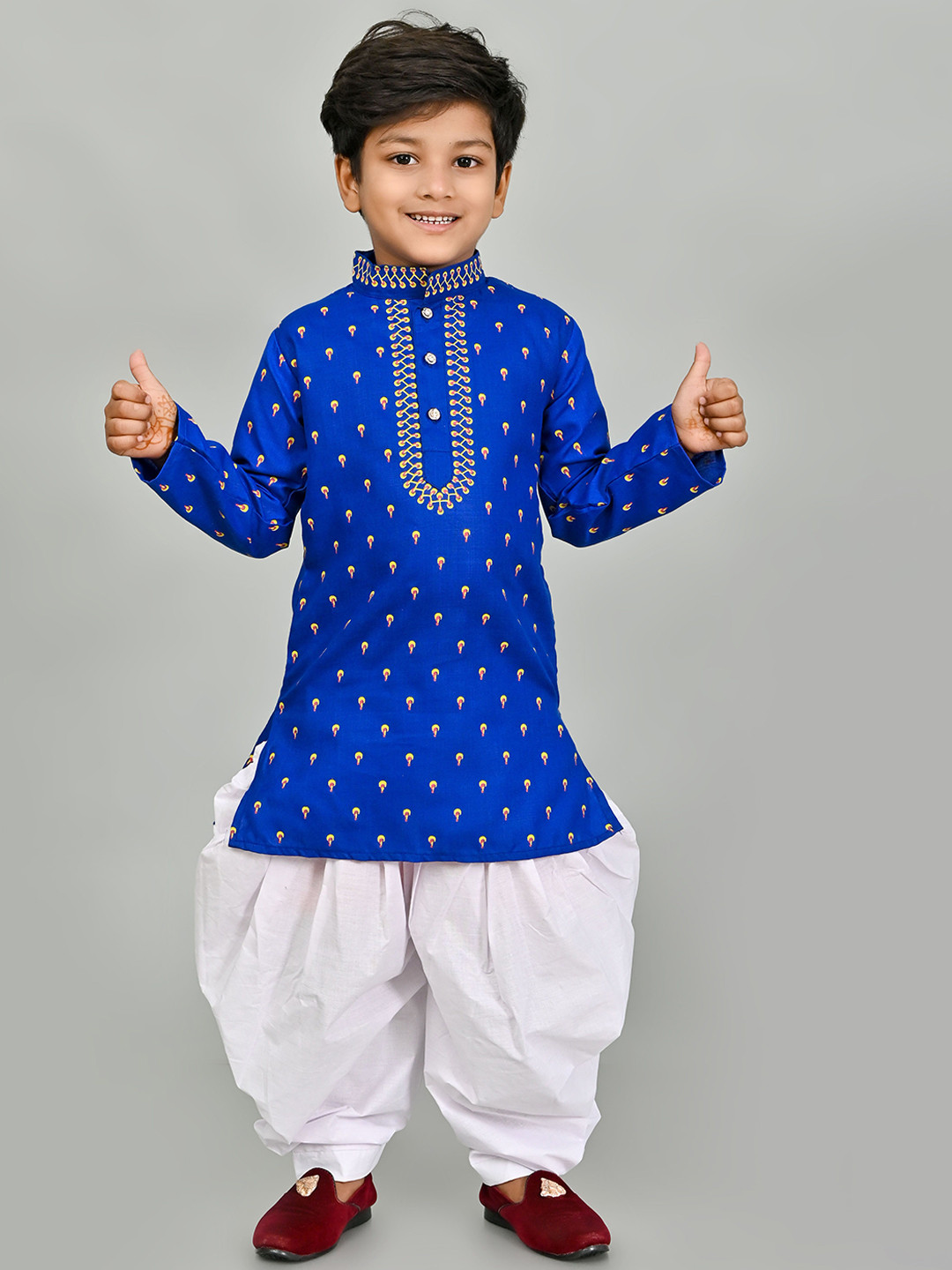 TAKE STYLE Boys Ethnic Motifs Printed Mandarin Collar Straight Kurta With Patiala