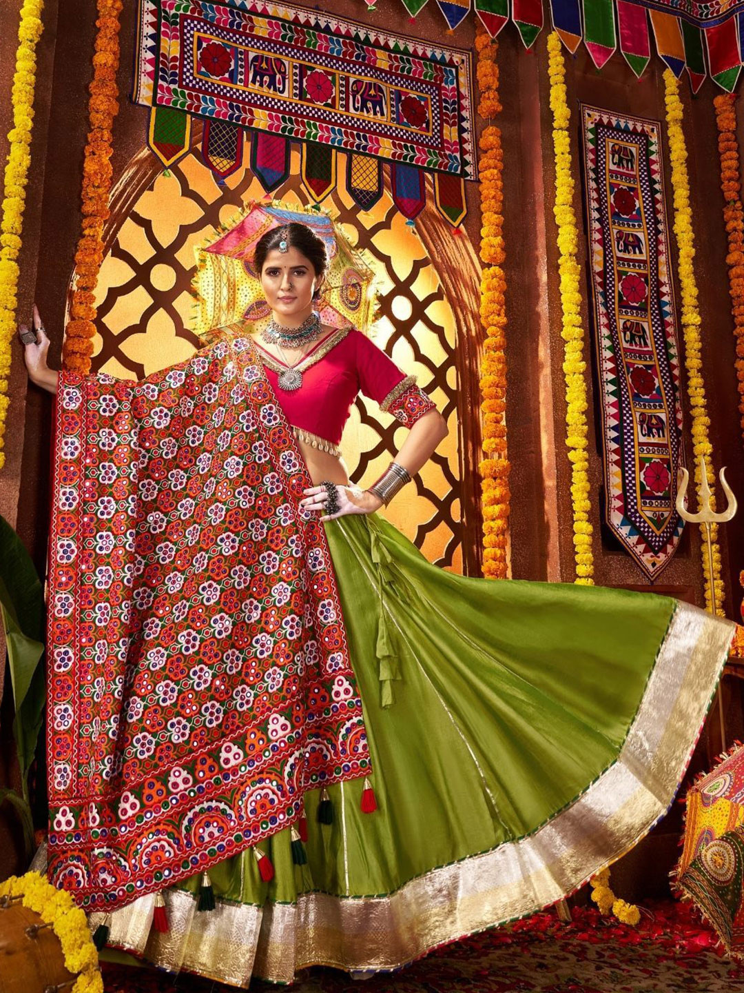 ODETTE Embroidered Thread Work Made to Measure Lehenga & Semi-Stitched Blouse With Dupatta