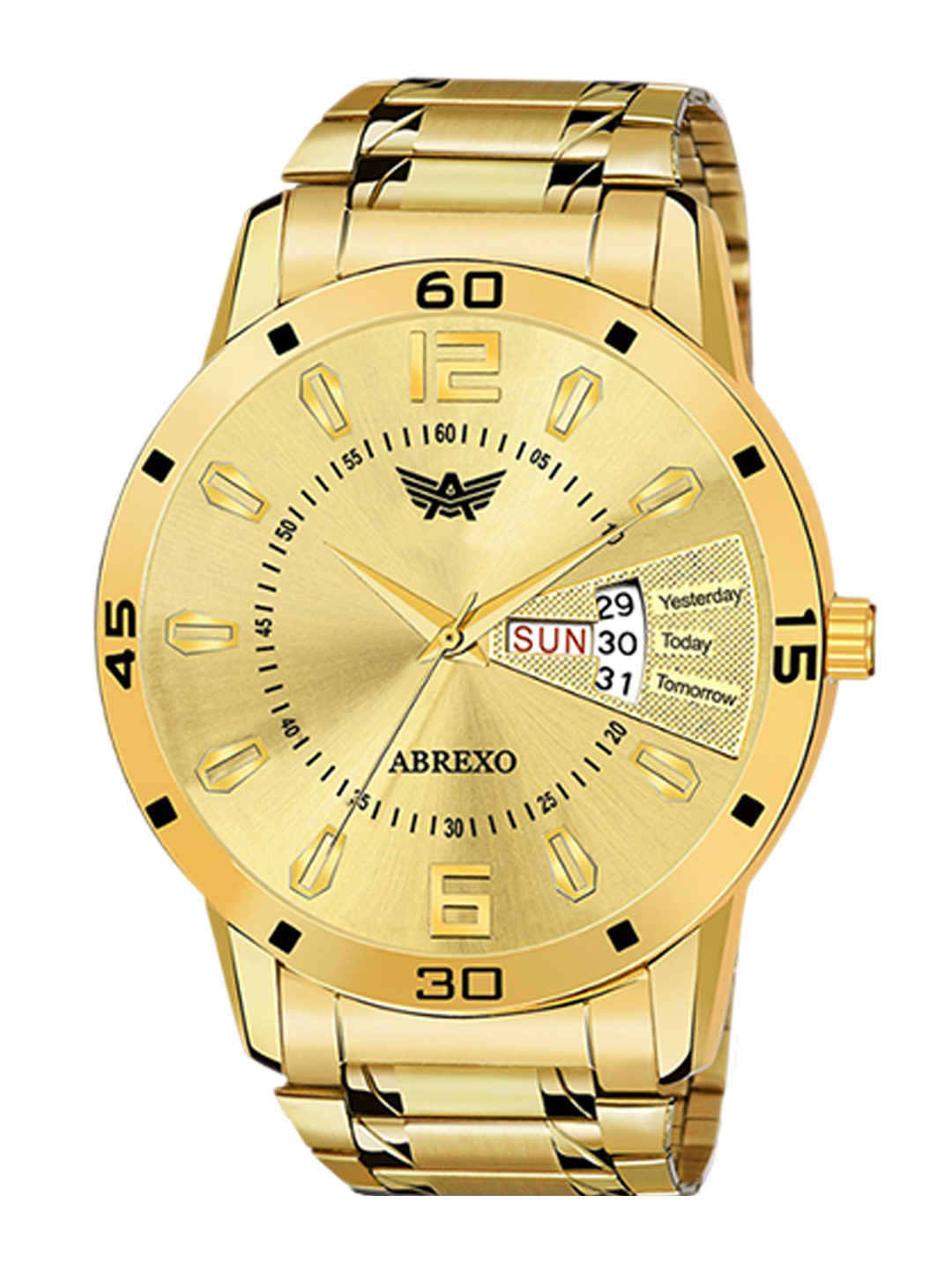 Abrexo Men Stainless Steel Straps Analogue Watch Abx1220-Golden + 5003 Gold Chain