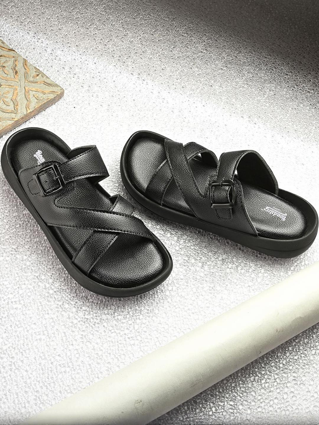 Roadster Men Black PU Comfort Sandals