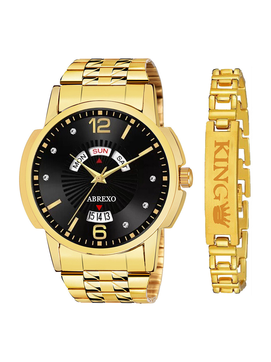 Abrexo Men Stainless Steel Straps Analogue Watch and Bracelet Gift Set