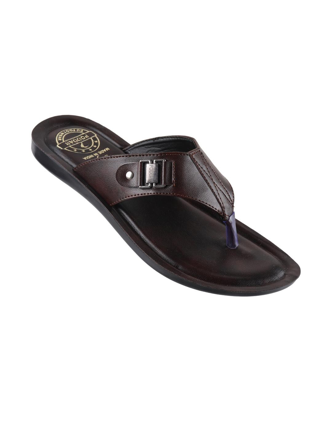 Poddar Men Brown Slip-On Flats With Comfort Strap & Pain Relief Technology