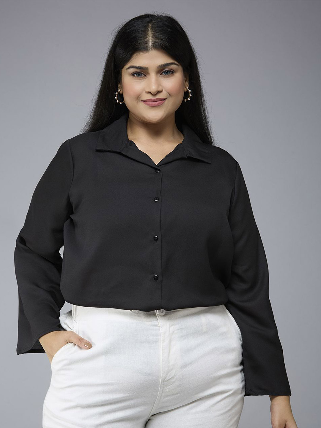 Style Quotient Women Plus Size Smart Fit Solid Spread Collar Casual Shirt