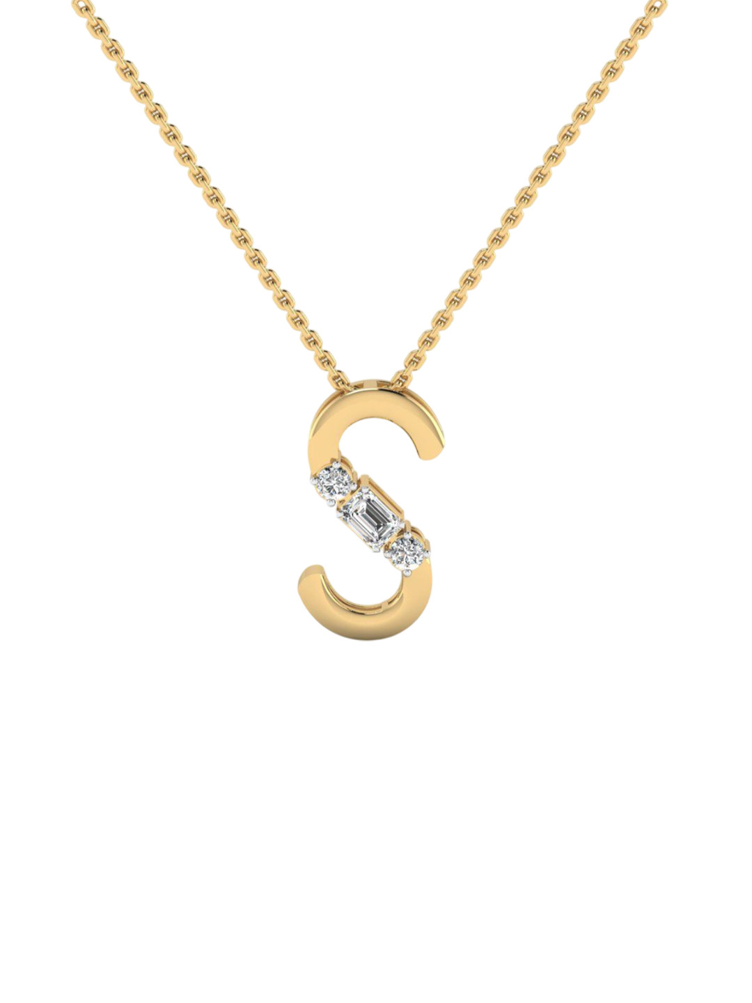 SHINE ETERNAL 14K Yellow Gold Lab Grown Diamond 'S' Alphabet pendant-1.57g