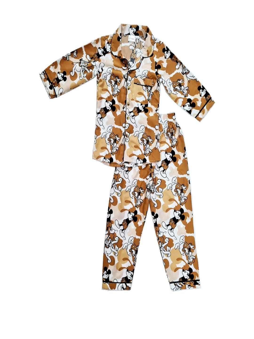 Cutoos Unisex Kids Cutoos Micky Print Cotton Full Sleeves Night Suits