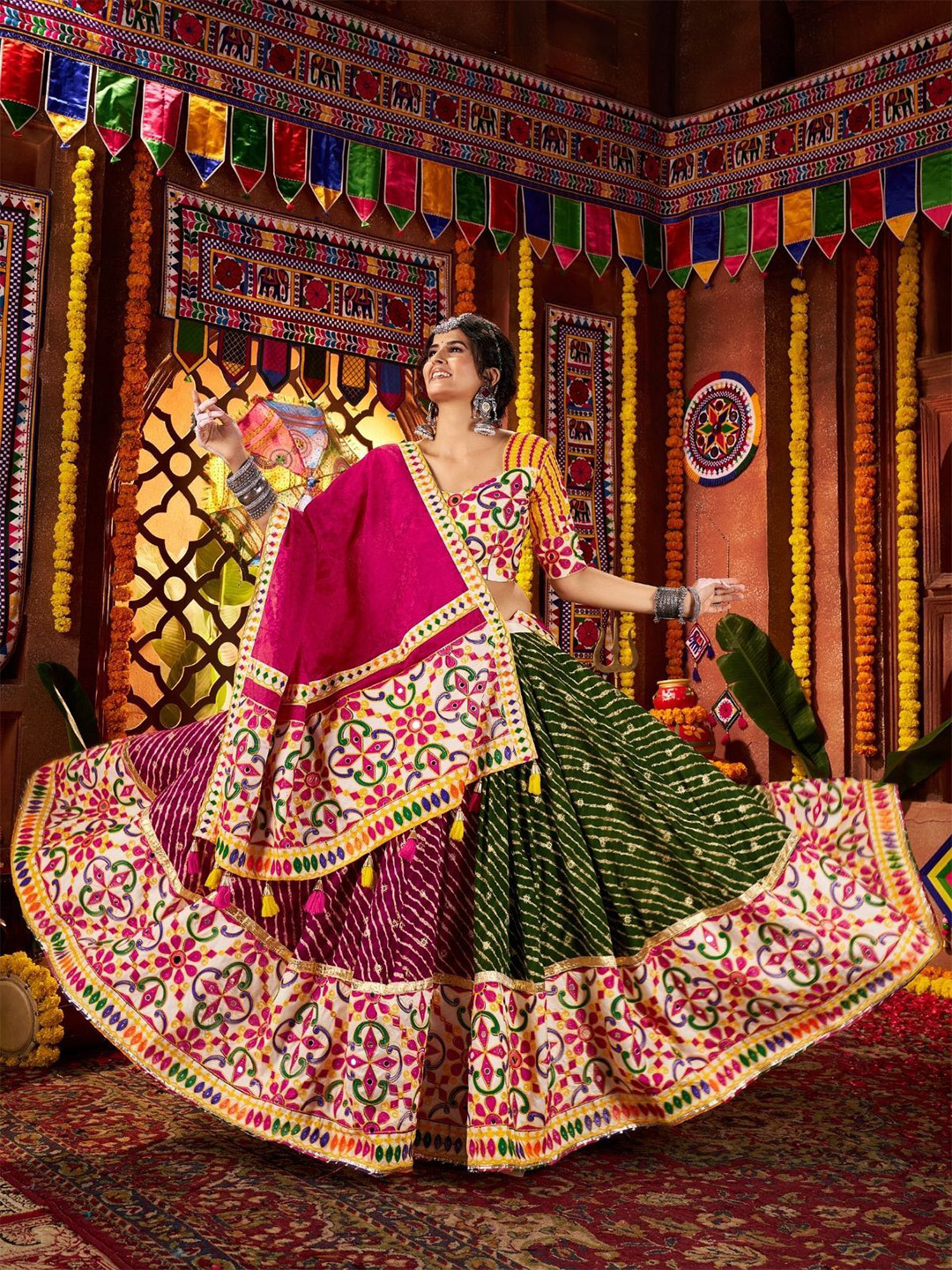 ODETTE Floral Embroidered Made to Measure Lehenga & Semi-Stitched Blouse With Dupatta
