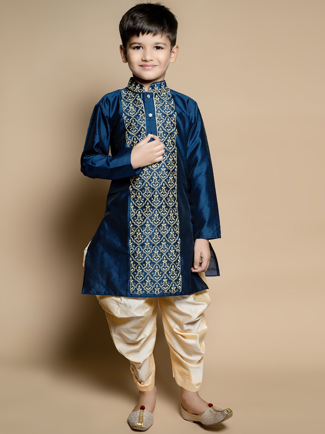 TAKE STYLE Boys Floral Embroidered Regular Thread Work Dupion Silk Kurta with Patiala