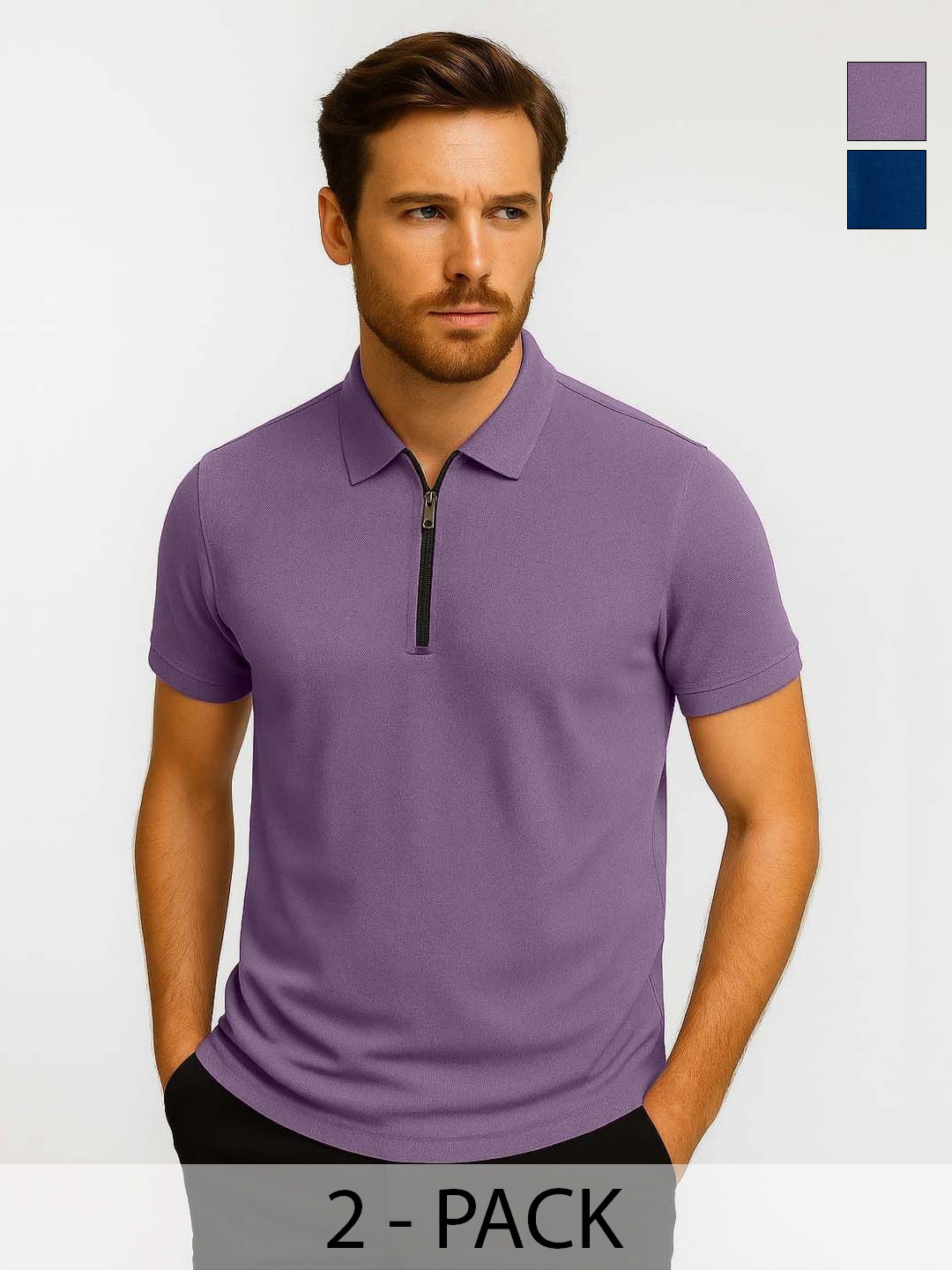 Organic Chics Men Pack of 2 Dri-FIT Solid Polo Collar T-shirts