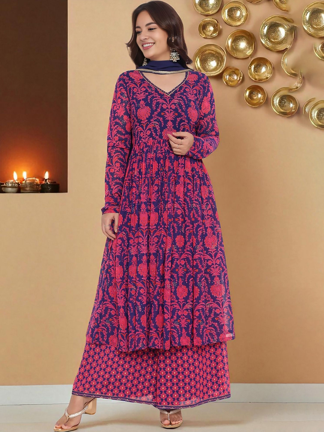 W Women Ethnic Motifs Printed A-Line Kurta with Palazzos & Dupatta