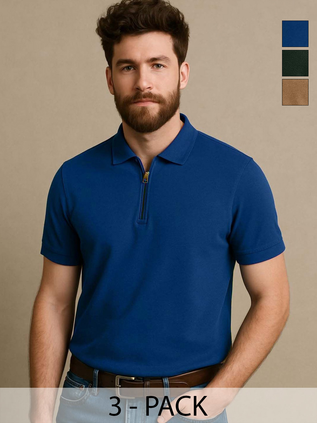 Organic Chics Men Pack of 3 Dri-FIT Solid Polo Collar T-shirts