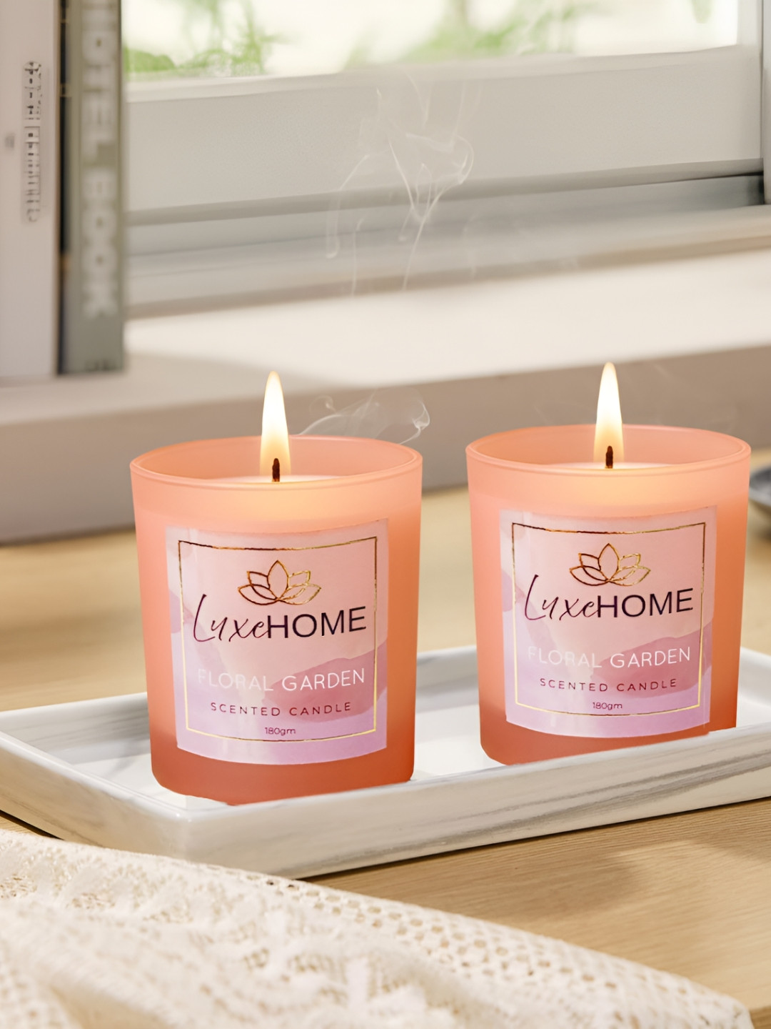 LUXEHOME INTERNATIONAL Floral Garden Pink 2 Pieces Scented Jar Candles