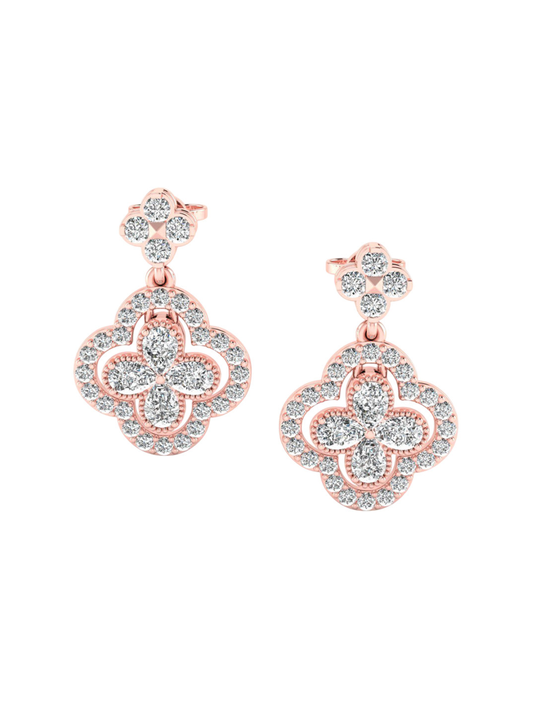 SHINE ETERNAL 14 Kt Rose Gold Lab Grown Diamond Radiant Clover Diamond Earrings