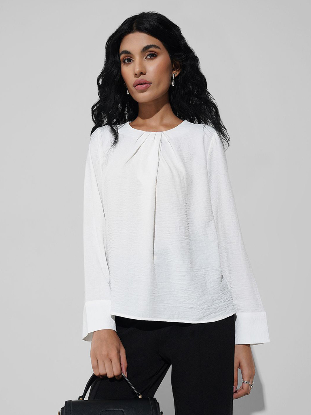 Annabelle by Pantaloons Women Textured Cuffed Sleeves Top
