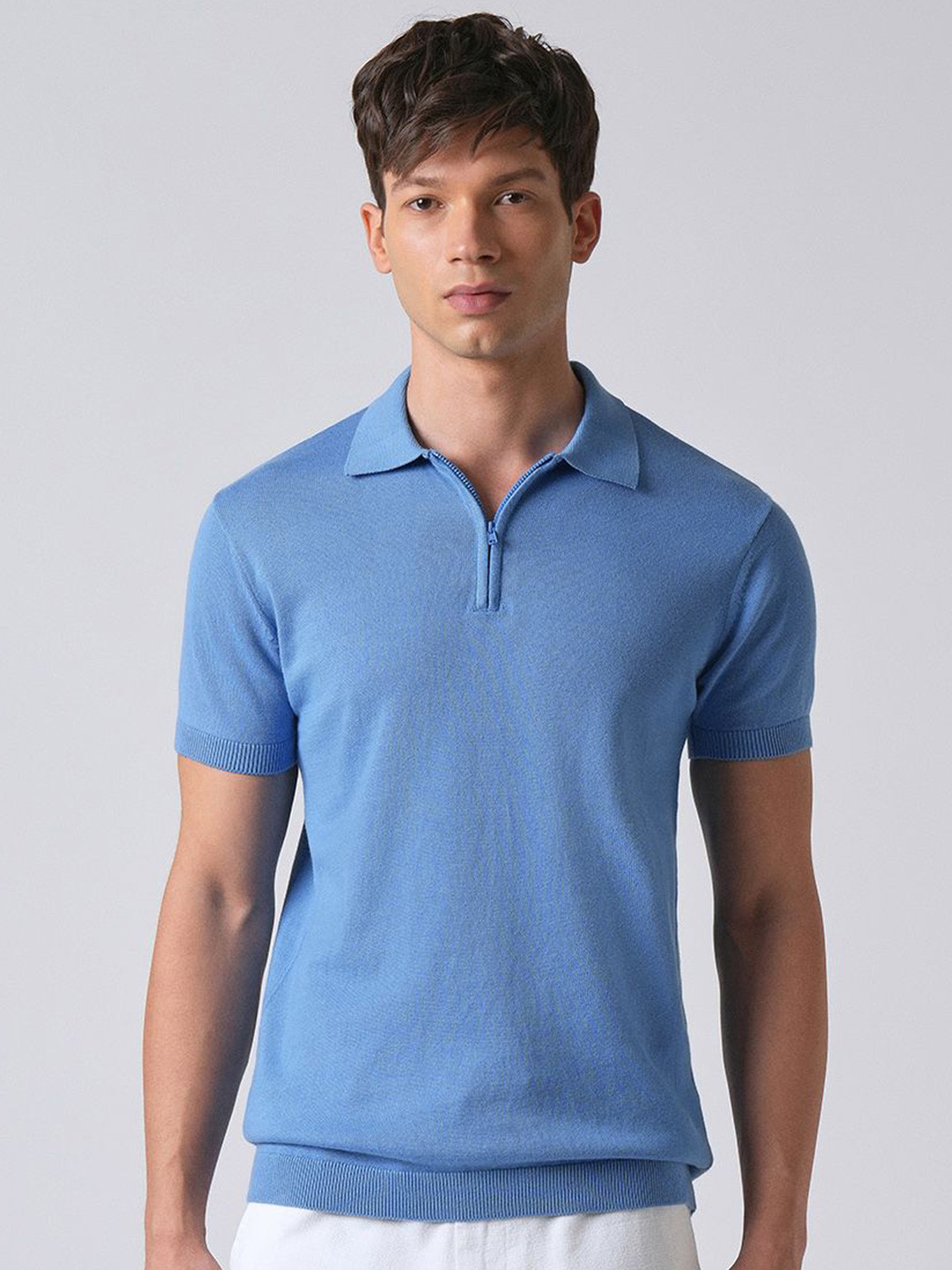 Banana Club Men Knitted Polo Zipper T-shirt