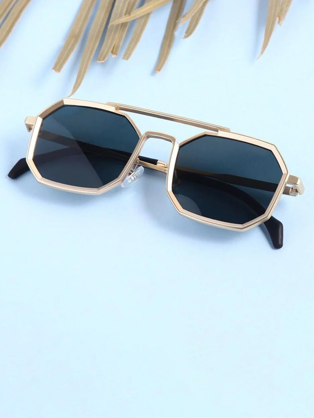 SPADEACES Unisex Aviator Sunglasses with UV Protected Lens GOLD BLACK POLYGON -217