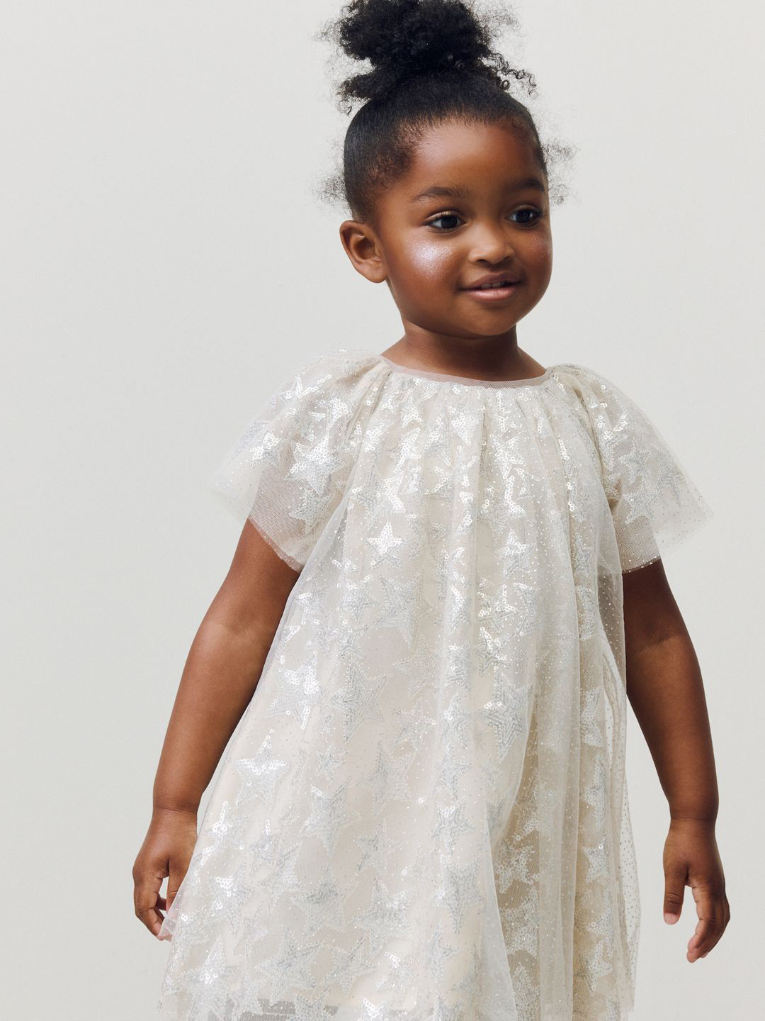 NEXT Girls Star Sequin Mesh Flared Sleeve A-Line Party Dress