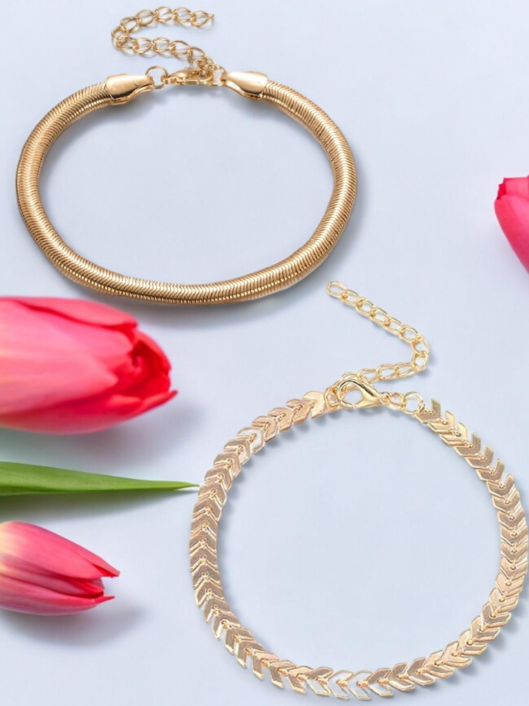 DressBerry Pack of 2 Gold-Toned Snake Chain Anklet