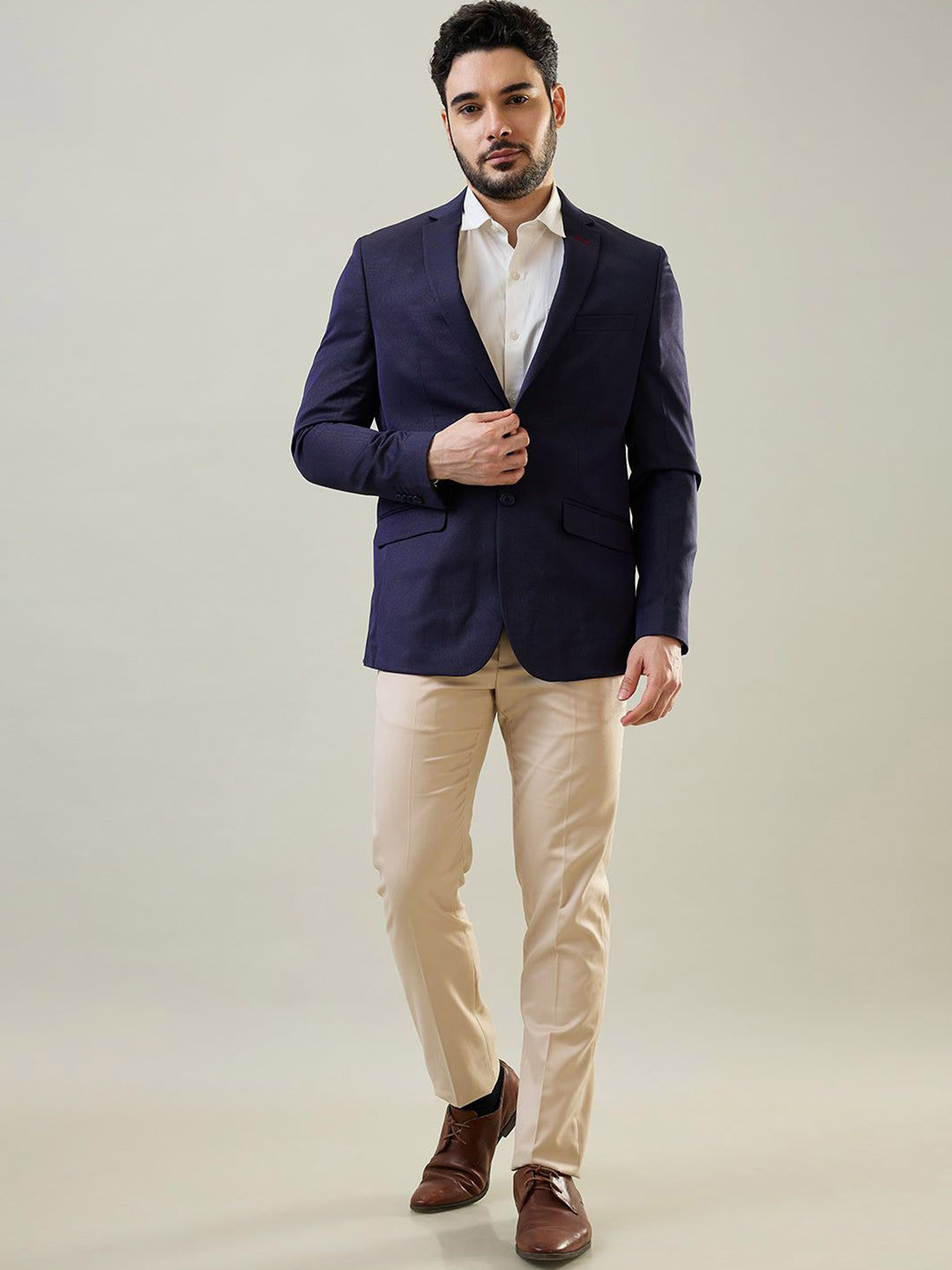 TIM PARIS Men Solid Slim Fit Single Breasted Structure Blazer