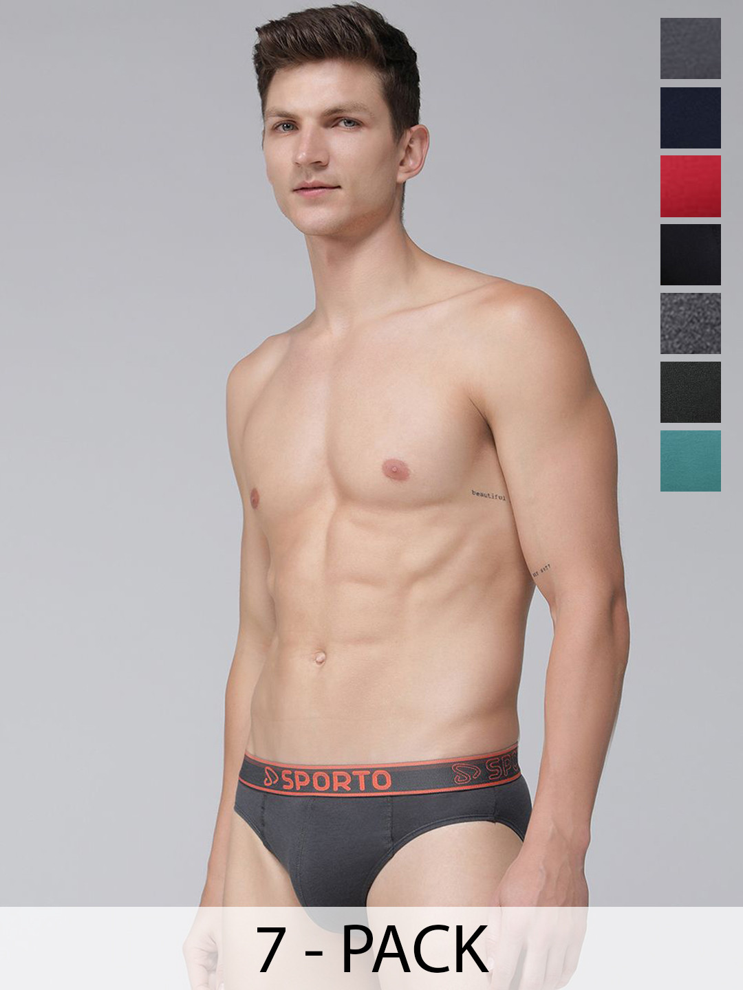 MACHO Men Pack Of 7 Combed Cotton Mid-Rise Basic Briefs MCH-BRI-M1010-MULTI3-S-3PC