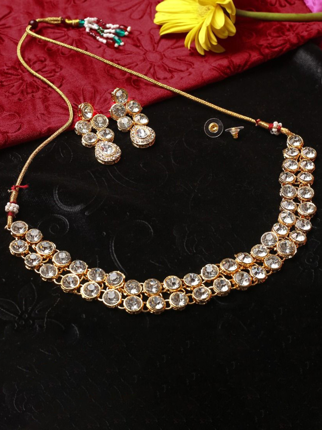 JMC JEWELLERY Brass-Plated Artificial Stones Studded Necklace and Earrings