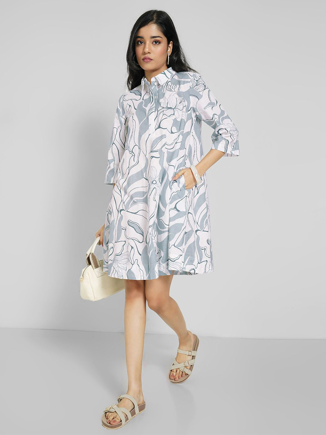 AKKRITI BY PANTALOONS Women Abstract Printed Cotton Shirt Dress