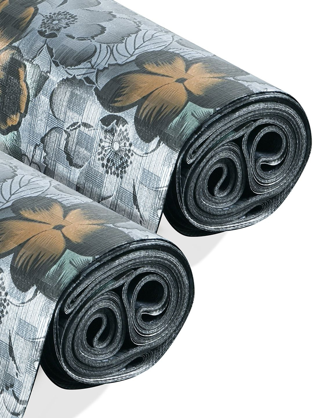 Kuber Industries 2 Pcs Black Flower Grey PVC Anti Slip 5 Meter Roll for Kitchen Shelves