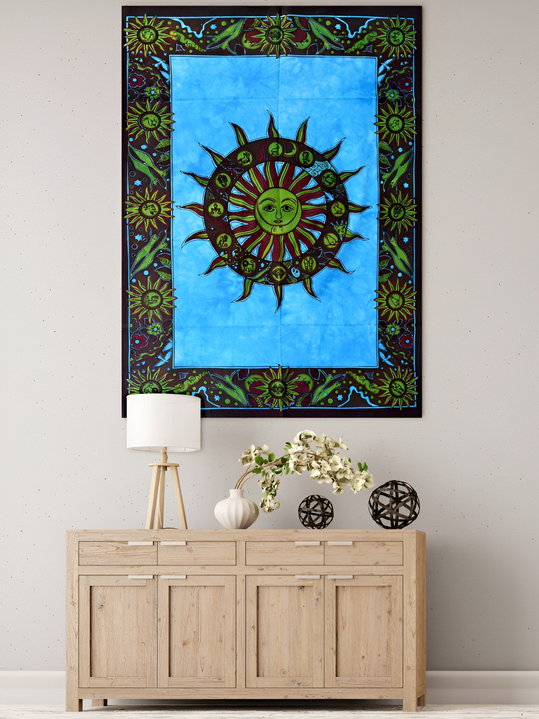 HANDICRAFT PALACE Turquoise Blue Sun Astrology Mandala Printed Wall HangingTapestry