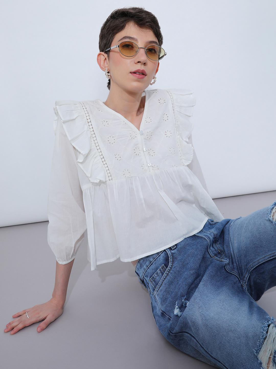 LIMEROAD Women Off White Cotton Blend  Kurtis